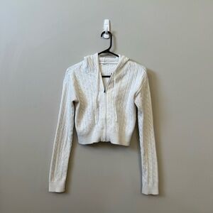 Ardene women’s white cable knit style cropped zip up hoodie